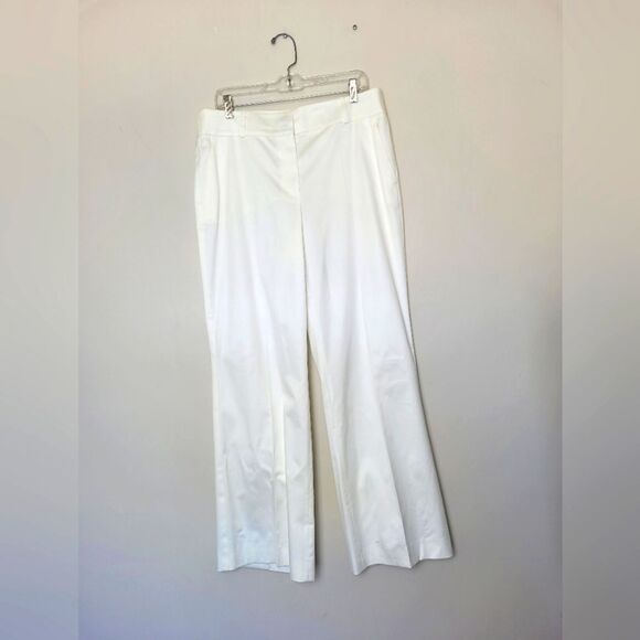 Rena Lange Designer Cream Front Pleat Dress Pants Cotton High Waist Size 12 - Picture 1 of 9